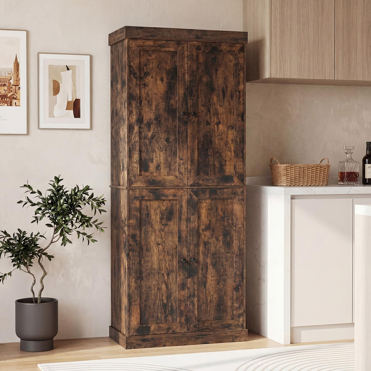 Tall Kitchen Cupboard, Pantry Storage Cabinet with 4 Doors