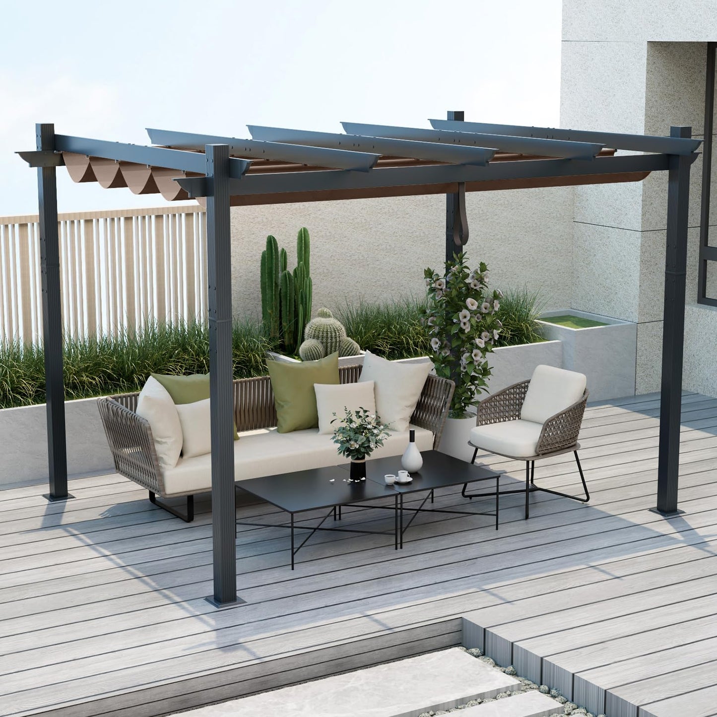 2.9 X 3.6m Metal Pergola with Retractable Roof