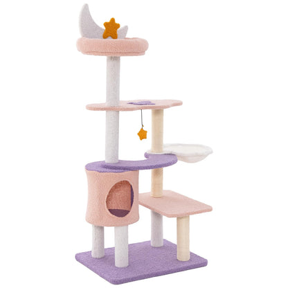 140cm Tall Multi-level Cat Climbing Tower with Sisal Covered Scratching Posts