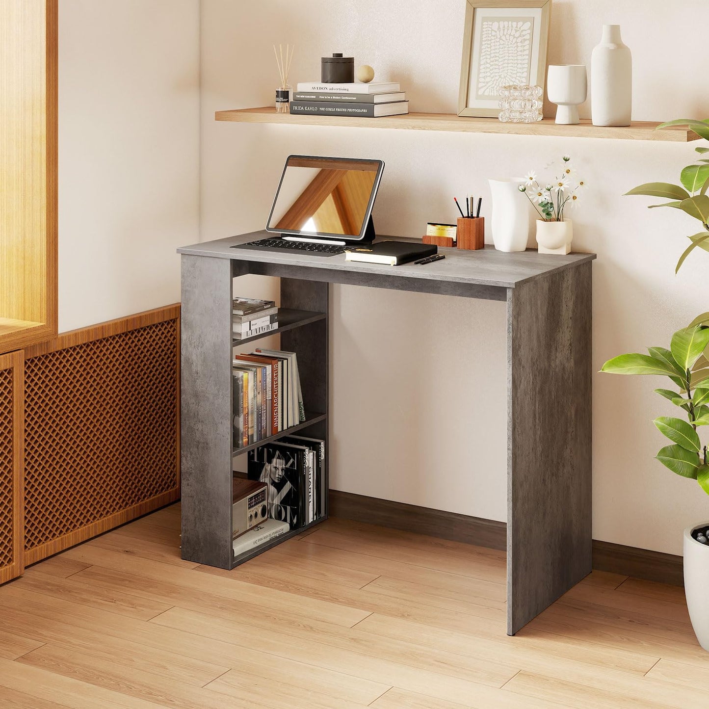 Computer Desk with Bookshelf for Study Living Room