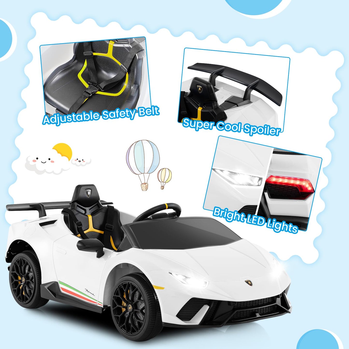 12V Kids Ride on Car Lamborghini with Remote Control and LED Lights