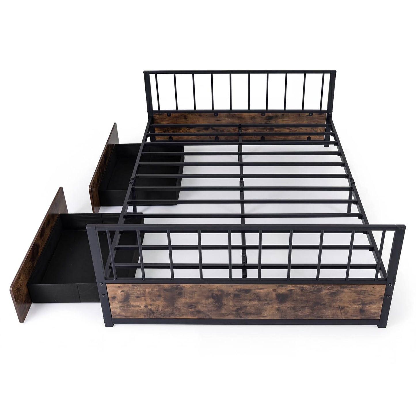 4FT6 Double Metal Bed Frame with 2 Storage Drawers, Headboard & Footboard