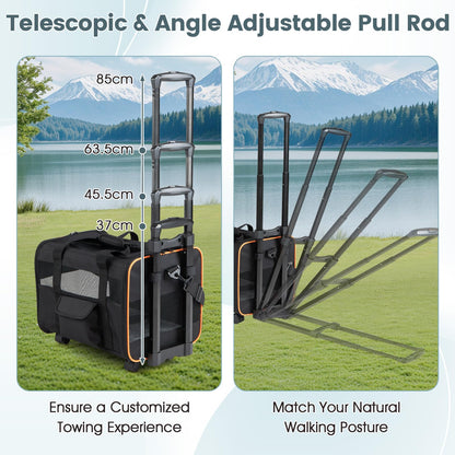 Rolling Pet Carrier with Telescopic Handle and Washable Pad for Dogs and Cats