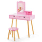 Kids Vanity Table and Stool Set with Square Mirror and Storage Shelf