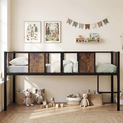Kids Loft Bed, Metal Single Size Low Loft Bed with Under-Bed Space
