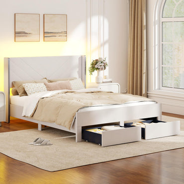 5FT King Size Bed Frame with RGB LED Lights, Velvet Upholstered Platform Beds