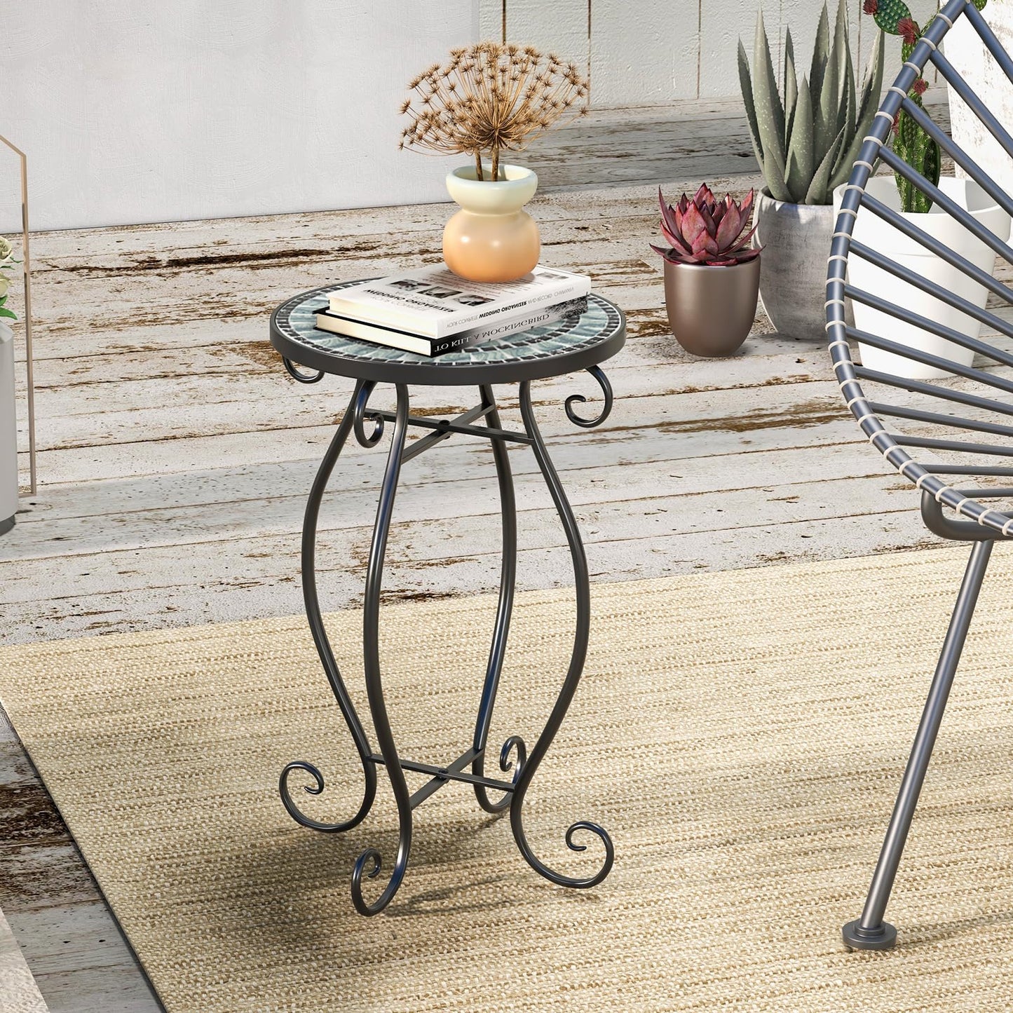 Mosaic Round Bistro Coffee Table with Ceramic Tile Tabletop