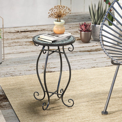 Mosaic Round Bistro Coffee Table with Ceramic Tile Tabletop