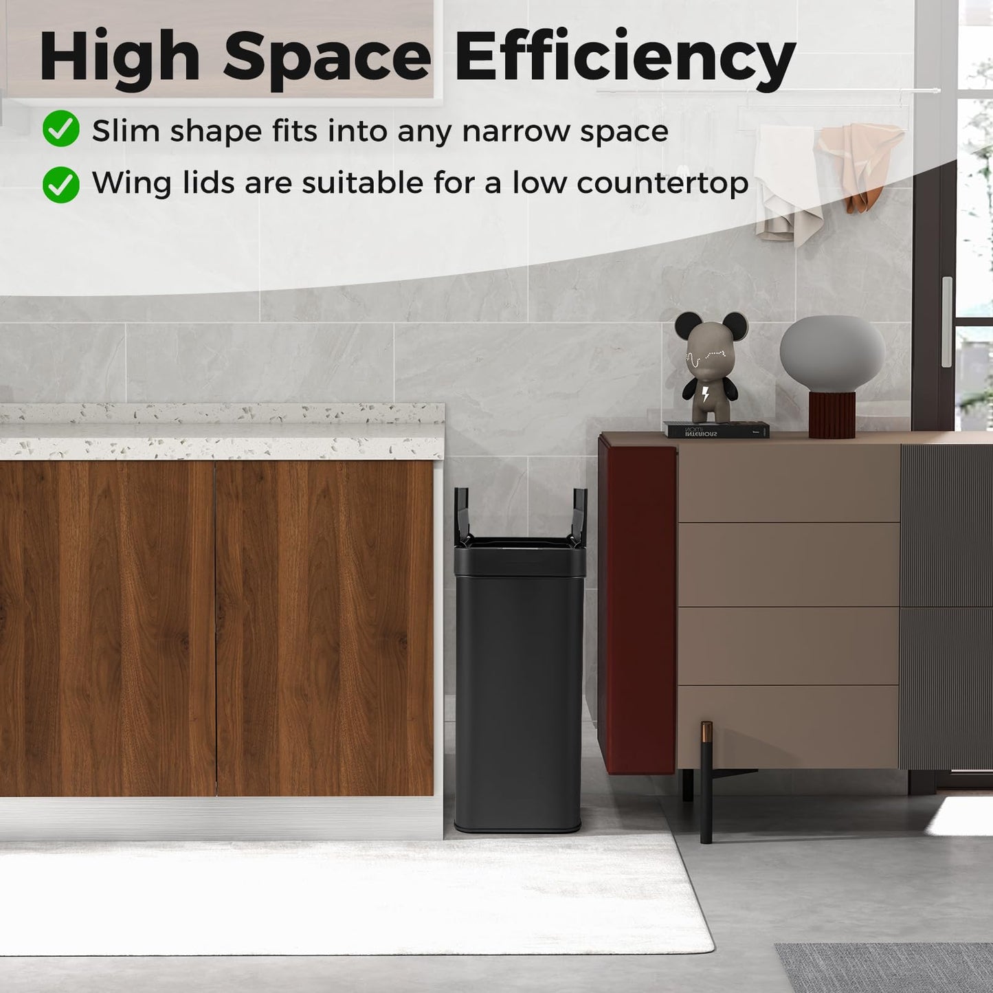 50L Slim Kitchen Trash Can with Wing Lids