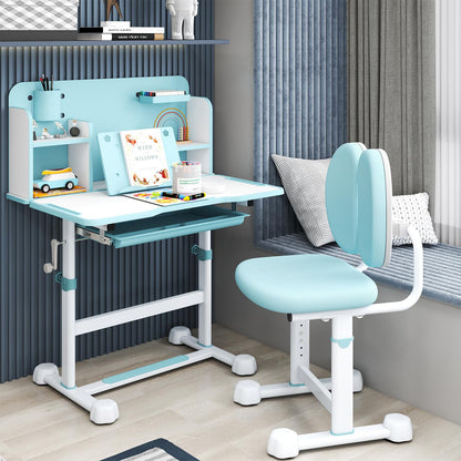 Kid's Study Desk and Chair Set with Tilt Desktop and Footrest Bar