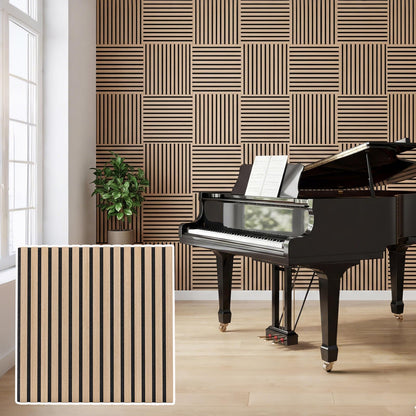 4 Pack Acoustic Panels for Walls 60 x 60 cm Sound Absorbing Panel with 15 Wooden Slats