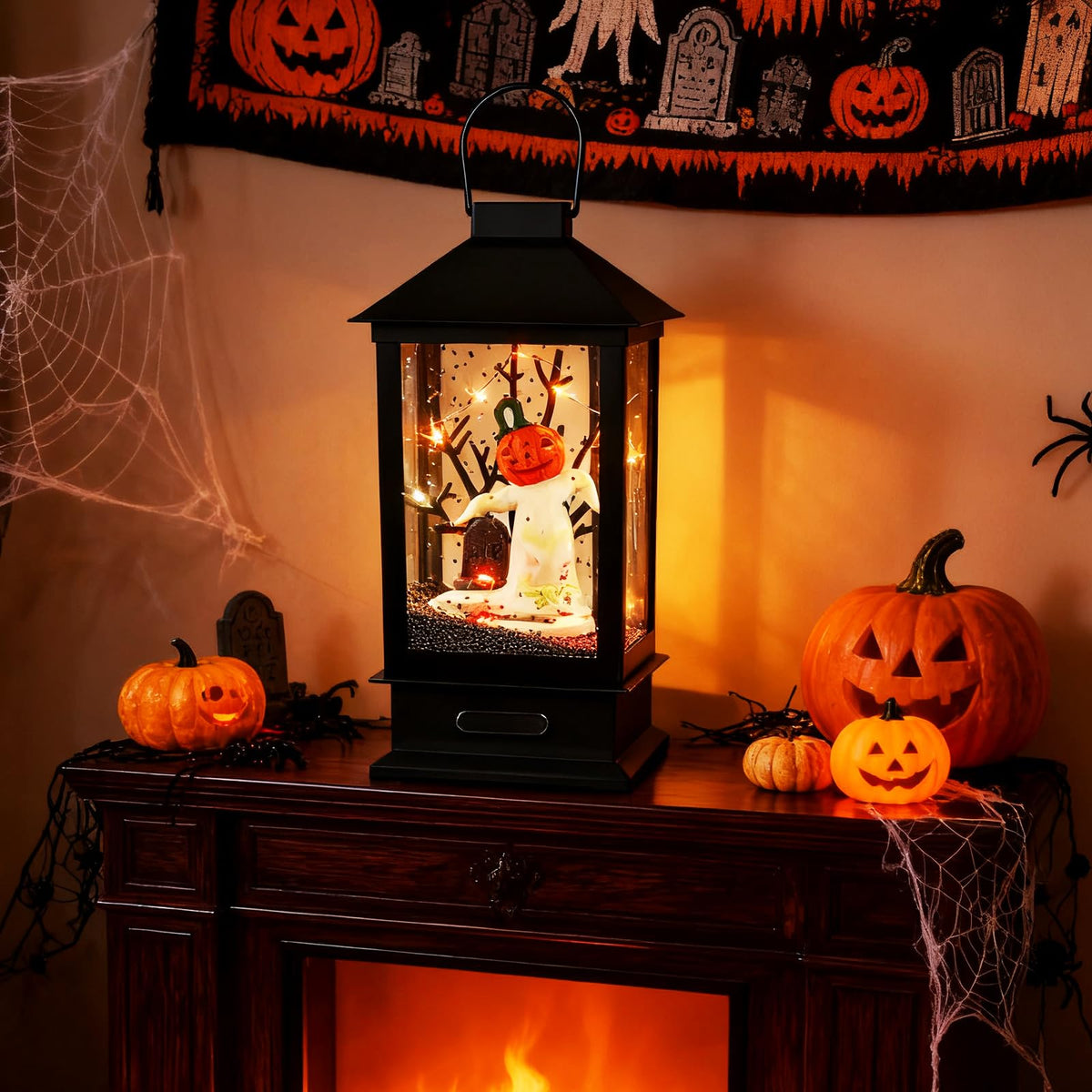 155 cm Halloween Lamp Post Sound-Activated with Black Snowy Effects
