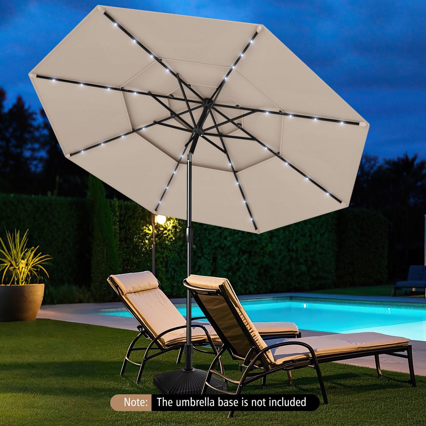 3M 3-Tier Heavy Duty 8-Ribs Solar Patio Umbrella with 32 LED Lights