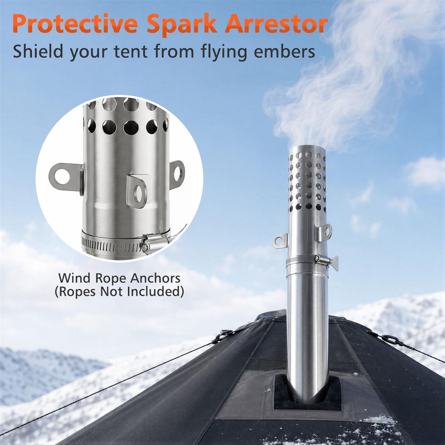 Hot Tent Stove, Camping Tent Stove (Silver, 45 x 37 x 219cm) | Stainless Steel Wood Burning Stove