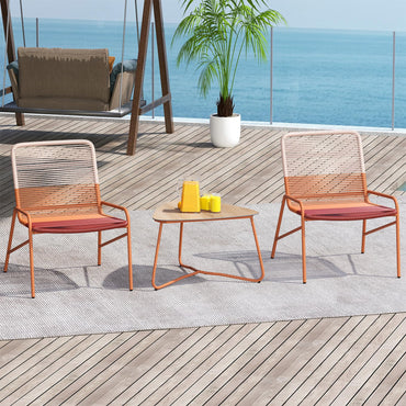 Outdoor Rattan Furniture Set with 2 Gradient Chairs and Wood-Plastic Side Table