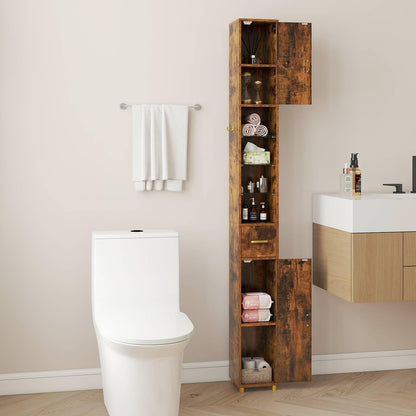 180 cm Tall Bathroom Cabinet Narrow Storage Organizer with 3 Doors and Adjustable Shelves