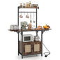 Kitchen Bakers Rack with Drop Leaf, Power Outlet & Rattan Doors
