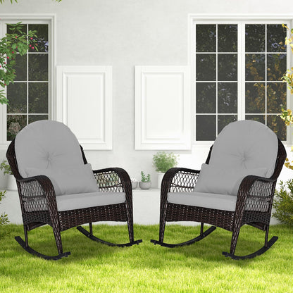 Wicker Rocking Armchair Relax Rocker Lounge Chair with Lumbar Pillow & Cushion