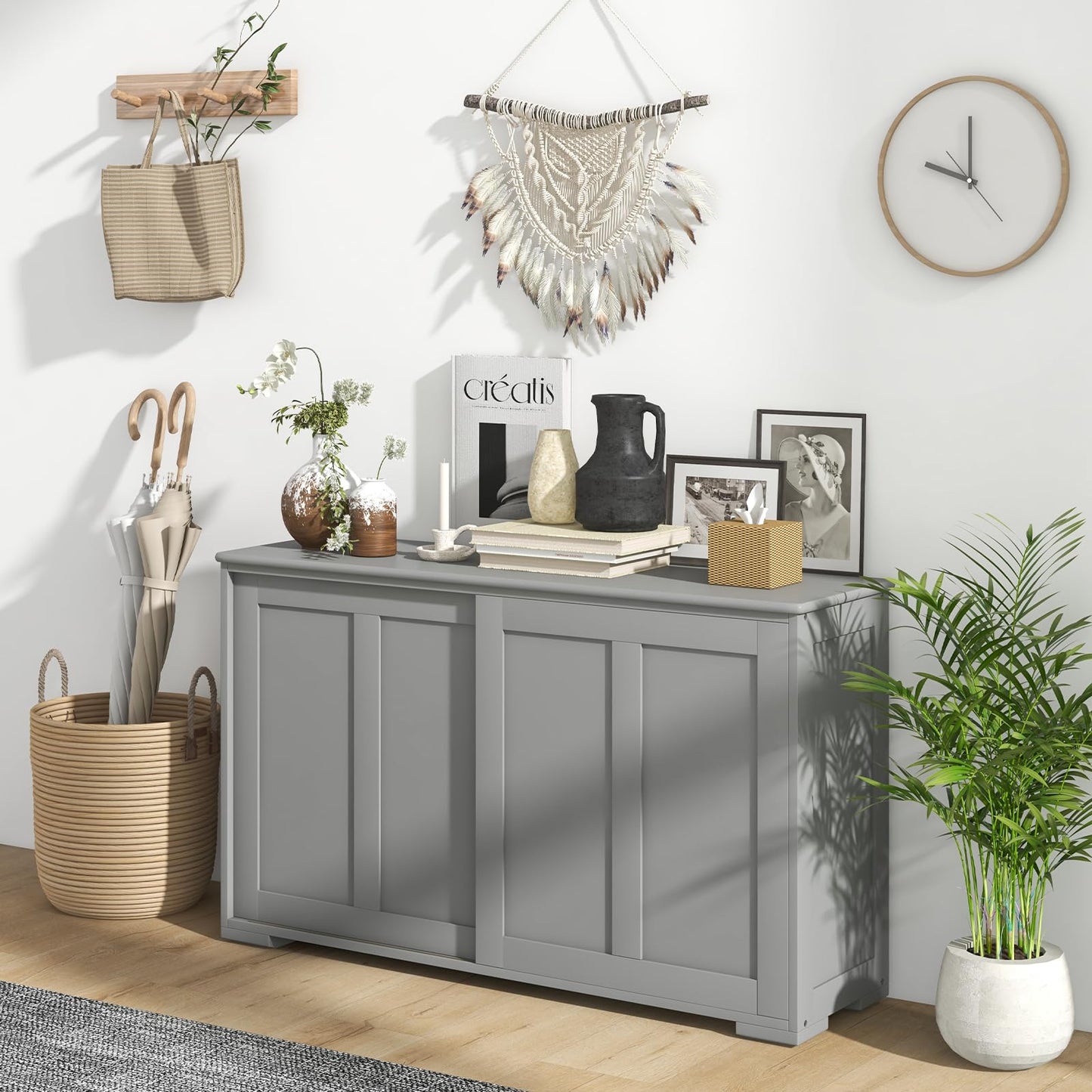 Storage Sideboard with Sliding Door and Double Partition
