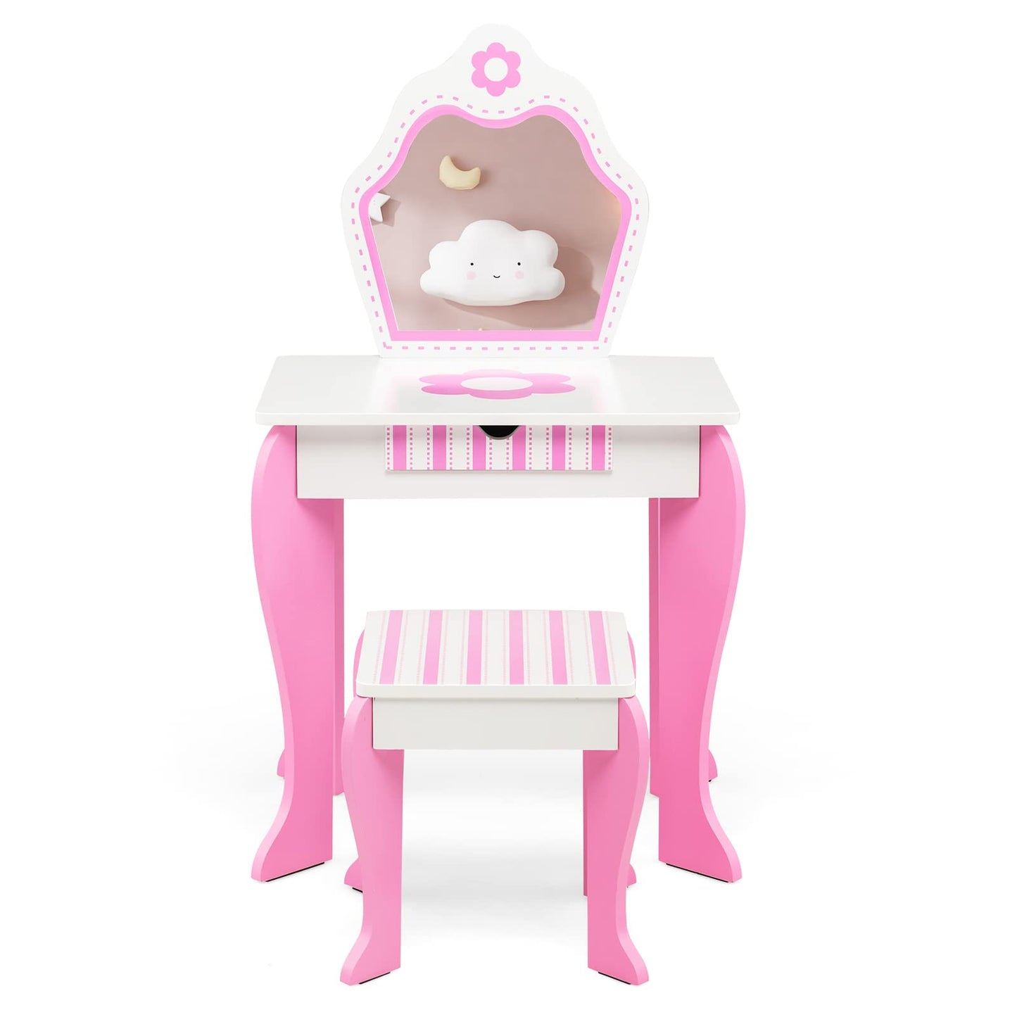 Kids Vanity Table and Stool Set with Mirror and Drawer