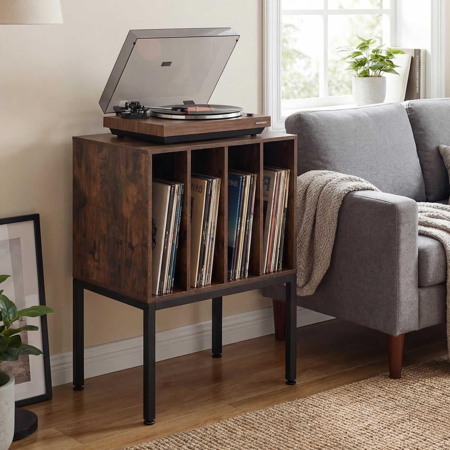 Record Player Stand, Turntable Stand End Sofa Side Table with 4 Vinyl Display Shelves