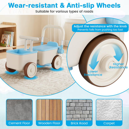 3-in-1 Kids Ride On Push Car with Foldable Push Handle and Storage Basket