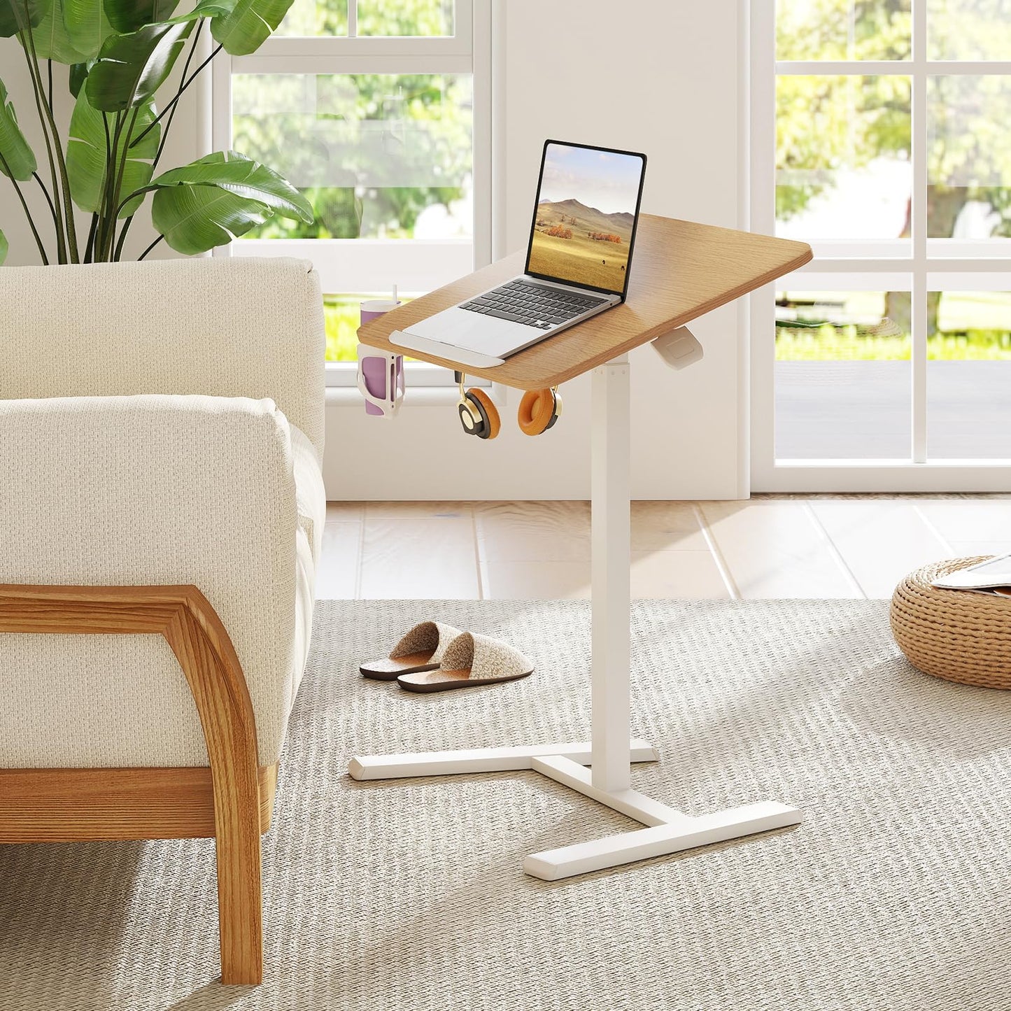 Foldable Mobile Standing Desk Rolling Laptop Desk with 90° Tiltable Tabletop