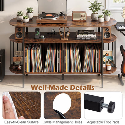 Record Player Stand with Charging Station,LED Lights