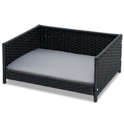 Handwoven Wicker Pet Bed Sofa Couch with Metal Frame and Cushion