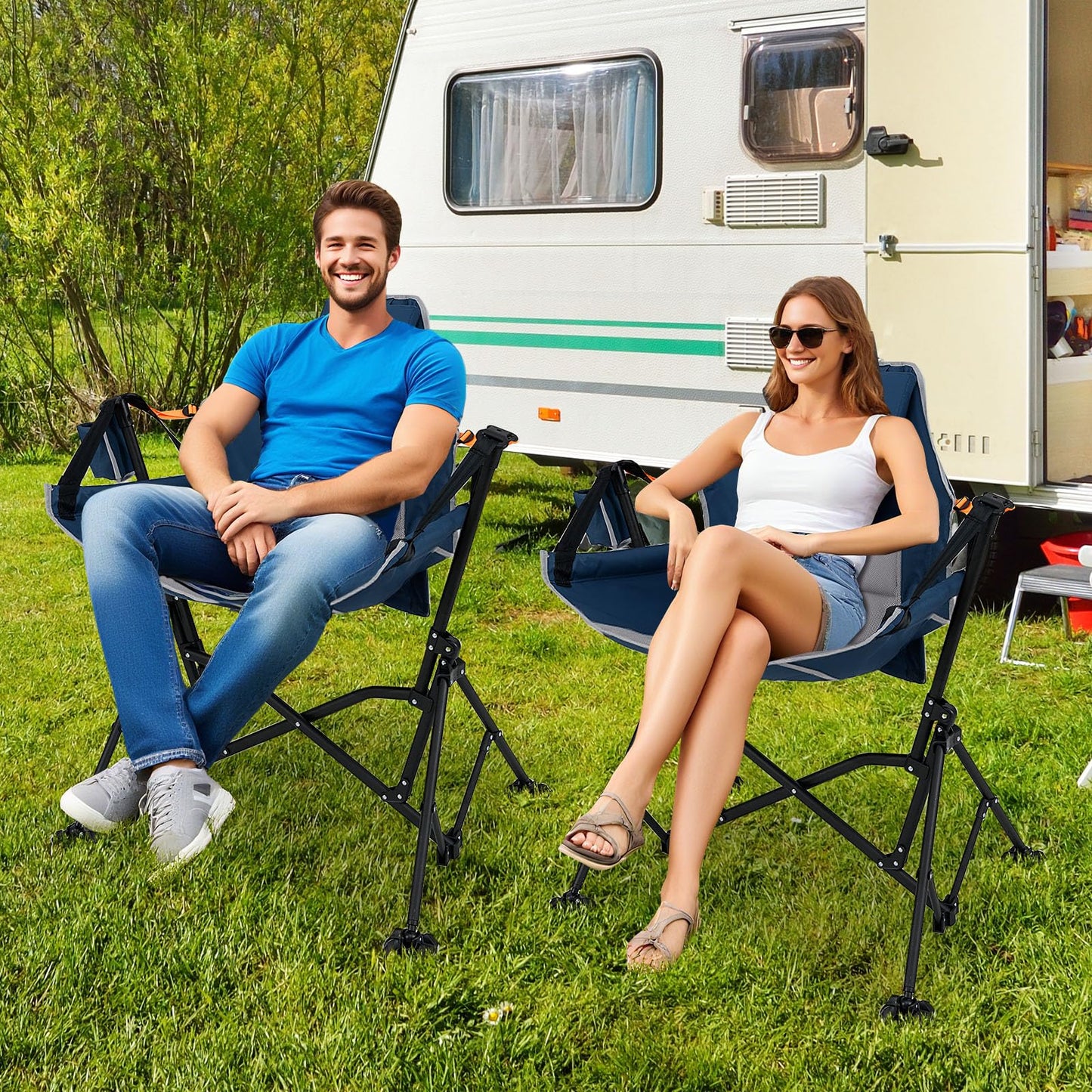 Folding Hammock Camping Chair with Adjustable Back Head Pillow