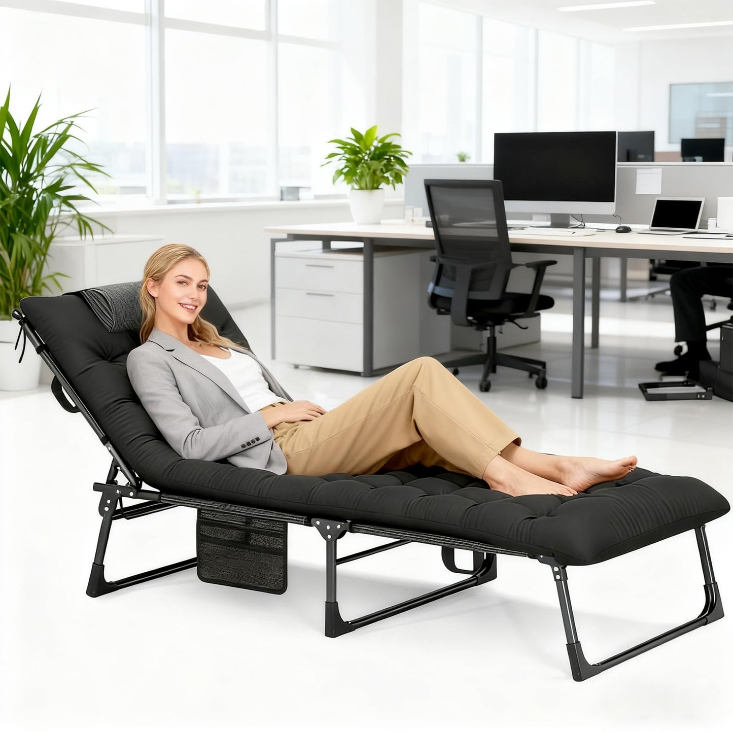 Folding Sun Lounger, 4-Level Adjustable Garden Reclining Chaise Lounge Chair Sunbed