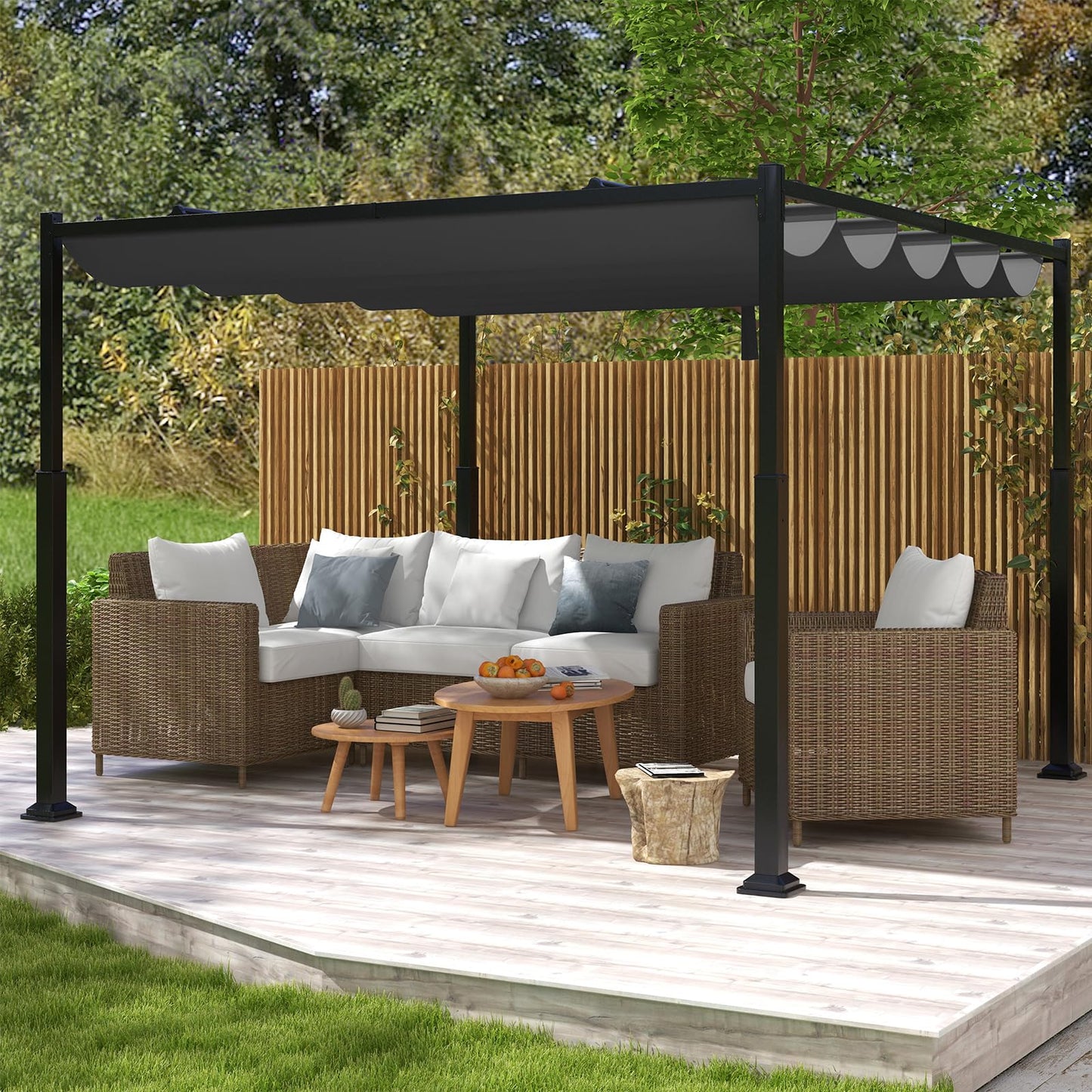 3.1m X 3.1m Metal Pergola with Retractable Roof