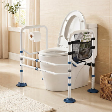 Adjustable Height and Width Toilet Safety Rails with Non-Slip Grip and Suction Legs
