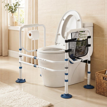 Adjustable Height and Width Toilet Safety Rails with Non-Slip Grip and Suction Legs