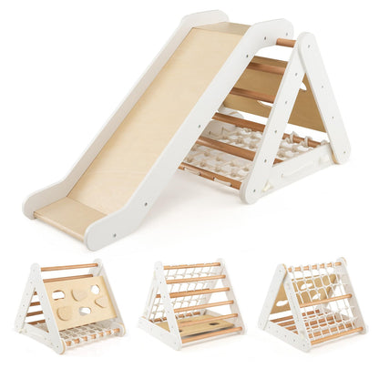 4 in 1 Wooden Triangle Climbing Set with Ramp Sliding Board
