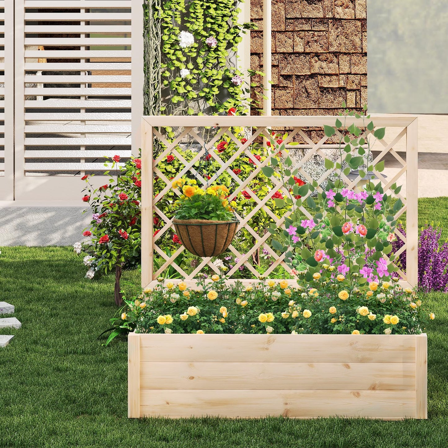 Freestanding Raised Garden Bed for Climbing Vine Plant Flower Vegetable