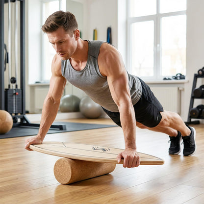 Wooden Balance Board, Surfing Skate Balance Trainer with Roller