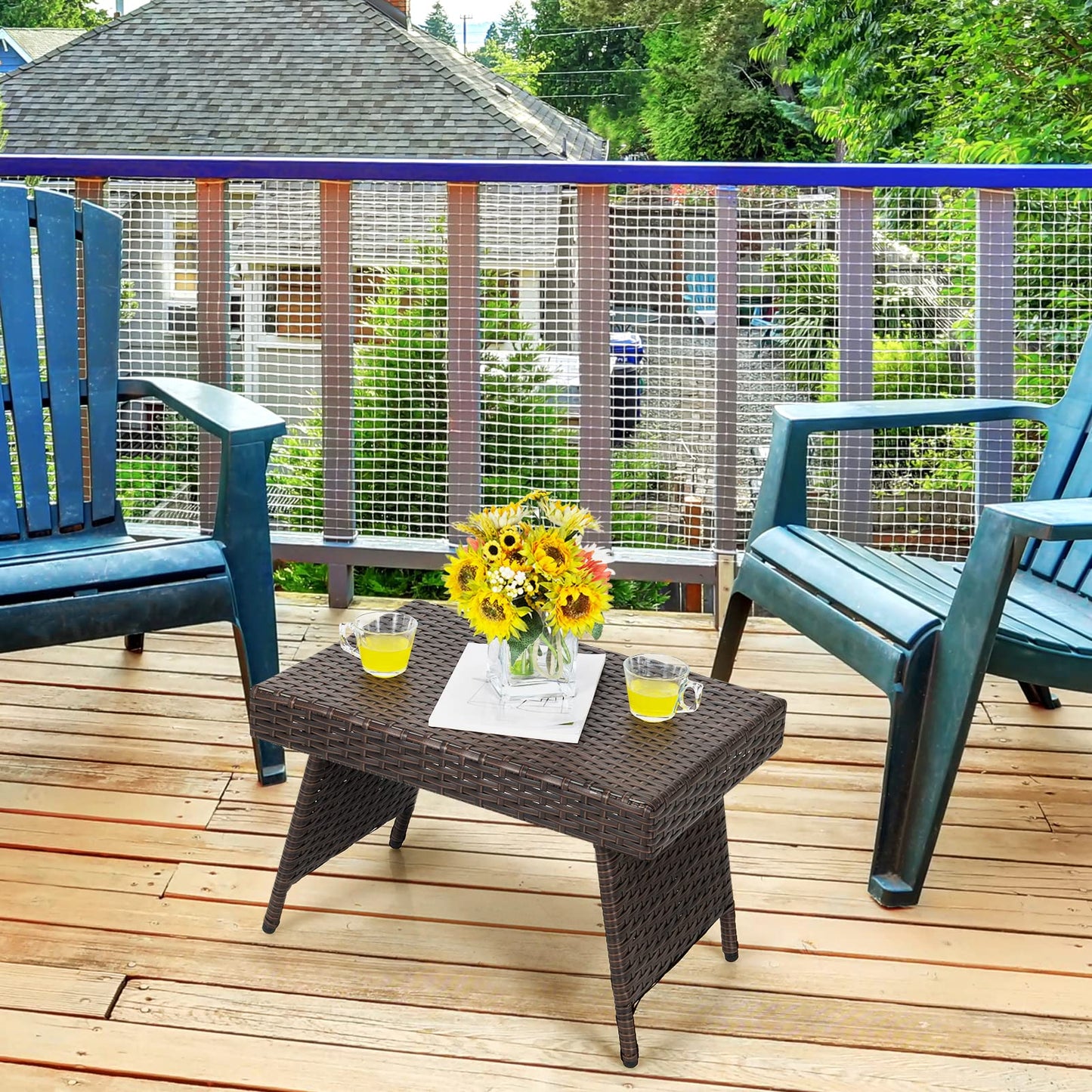 Outdoor Wicker Weave Side Table Small Garden Table
