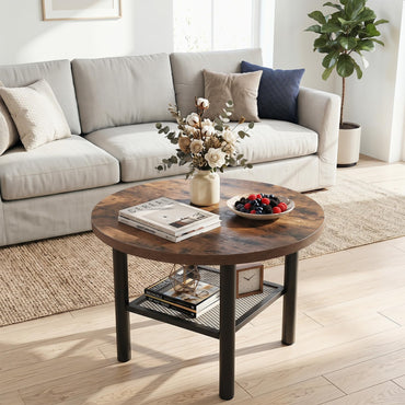 2-Tier Round Coffee Table with Storage