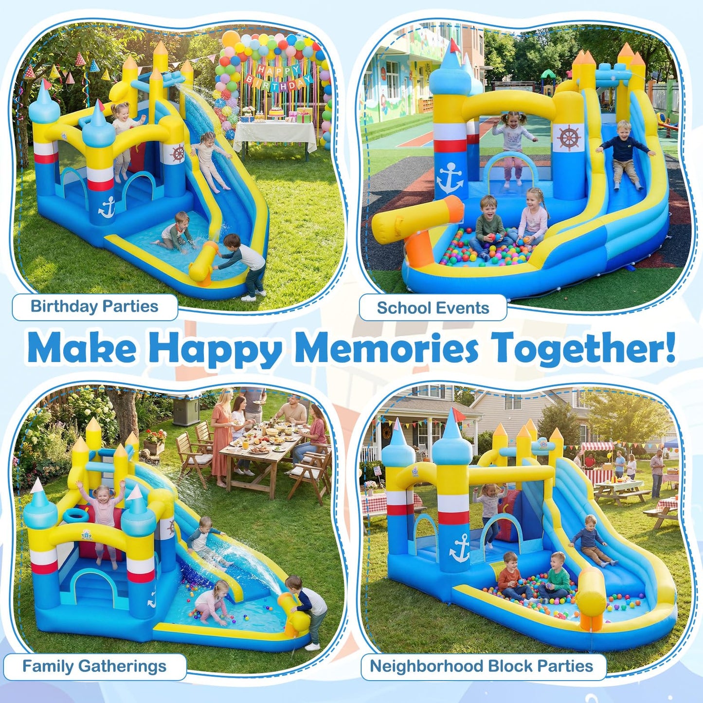Inflatable Water Park, Kids Bouncy Castle with Slide, Splash Pool, Water Cannon, Climbing Wall