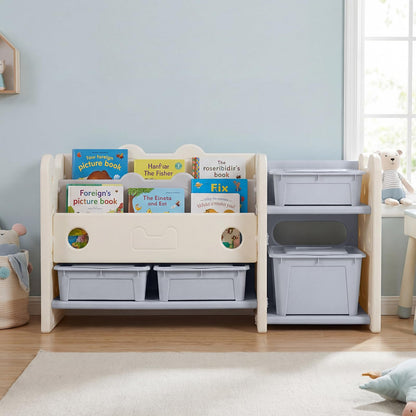 Toy Storage Unit, Kids Bookshelf with Removable Boxes and Storage Shelves