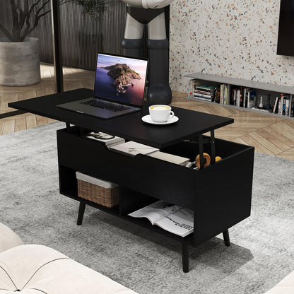Lift Up Top Coffee Table with Hidden Storage Compartment and Open Shelf