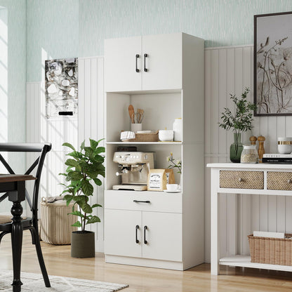 Kitchen Pantry Cabinet with Charging Station 168 cm Tall Cupboard with 4 Doors and 2 Adjustable Shelves