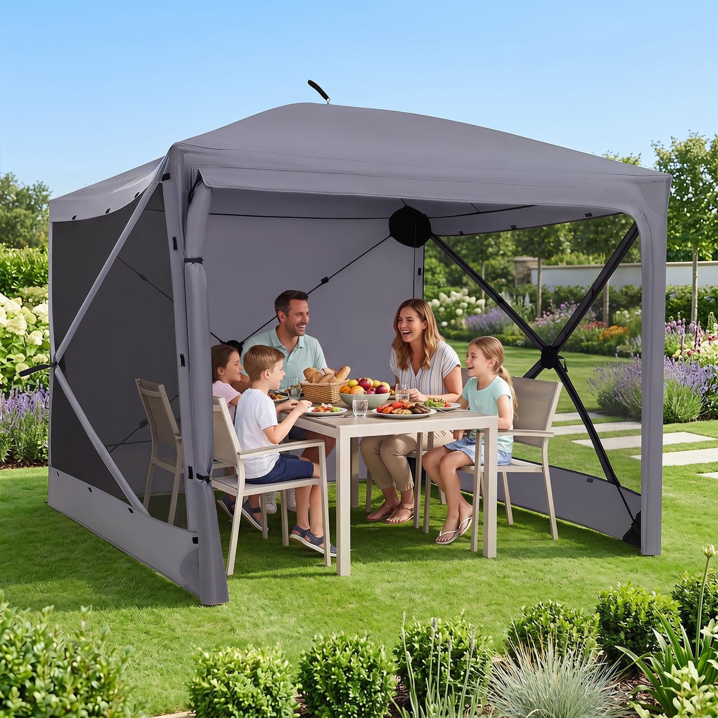 Pop Up Screened Gazebo, 4/6-Sided Instant Camping Shelter Tent with Bug-Proof Mesh Sidewalls