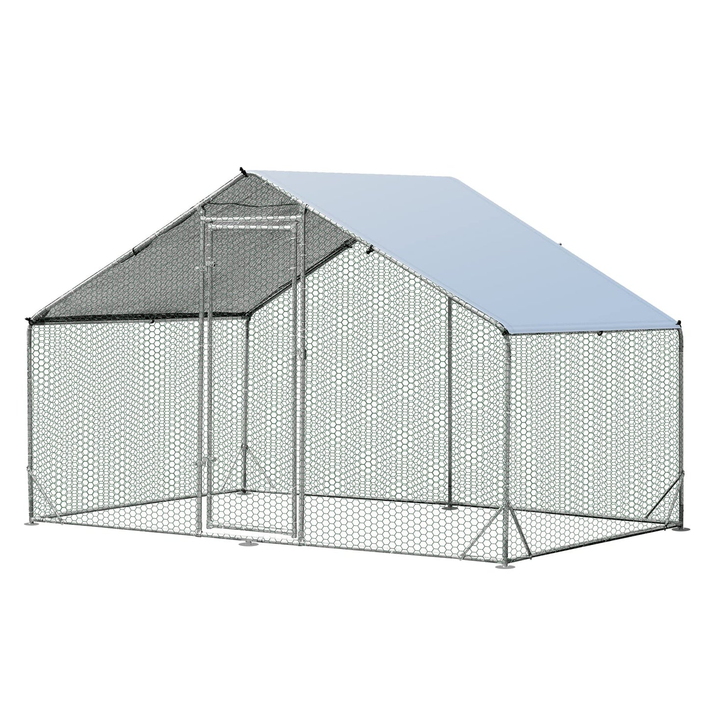 Galvanized Metal Walk-in Large Chicken Run Coop with Waterproof & Sun-protective Cover