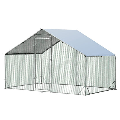 Galvanized Metal Walk-in Large Chicken Run Coop with Waterproof & Sun-protective Cover