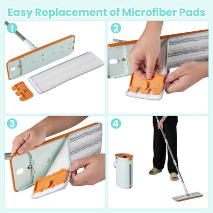 Mop and Bucket Set with Wringer 3-Tank Flat Floor Mop & Bucket System