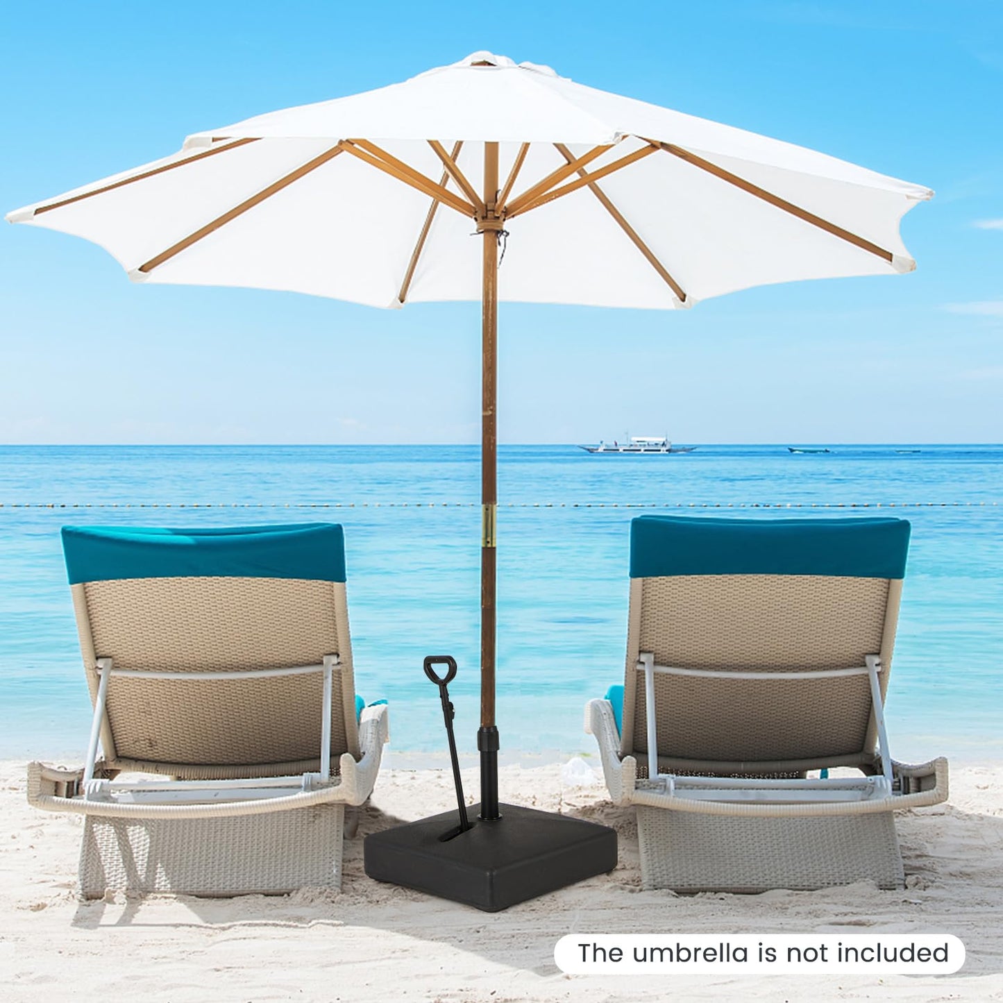 59kg Water & Sand Fillable Patio Parasol Stand with 3 Wheels and Pull Rod