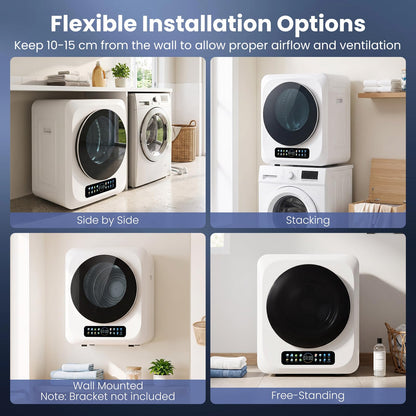 3KG Vented Tumble Dryer, Compact Smart Sensor Dryer with 8 Modes