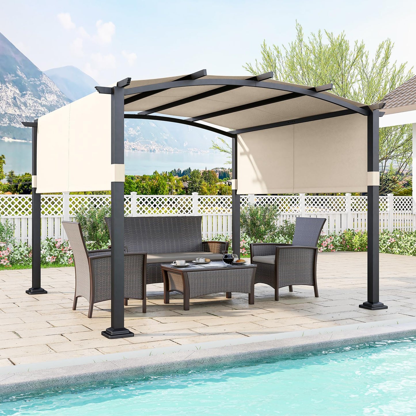 305 x 305 x 218 cm Large Garden Pergola with Sun Shade Canopy